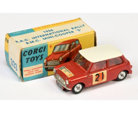 Corgi Toys 333 BMC Mini Cooper S "RAC International Rally" - red body and interior, white roof, silver trim, spun hubs and ra