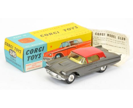 Corgi Toys 214S Ford Thunderbird - graphite grey with red hood, silver trim and spun hubs - generally Excellent (couple of sm