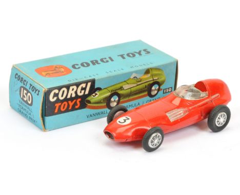 Corgi Toys 150 Vanwall Formula 1 "Grand Prix" Racing car - red body,&nbsp; silver interior and trim, flat spun hubs, racing N