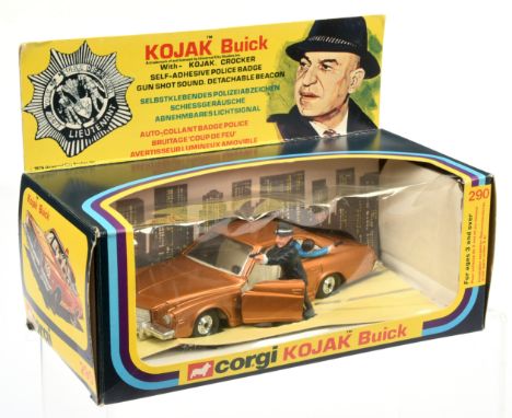 Corgi Toys 290 "Kojak" Buick "Police" Car - metallic brown body, off white interior, chrome trim including wheels, red light,