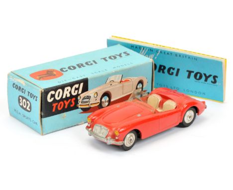 Corgi Toys 302 MGA Sports Car - red body, cream seats, silver trim and flat spun hubs - Good Plus to Excellent (does have som