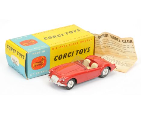 Corgi Toys 302 MGA Sports Car - deeper red body, cream seats, silver trim and spun hubs - Near Mint lovely example in a Good 