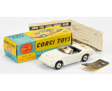 Corgi Toys 318 Lotus Elan S2 "I've Got A Tiger In My Tank" - white body, black interior with figure driver, silver trim and s