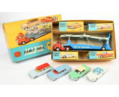 Corgi toys GS1B Gift Set "Transporter" to Include (1) 214 Ford Thunderbird Hardtop - pale green body cream hood silver trim a