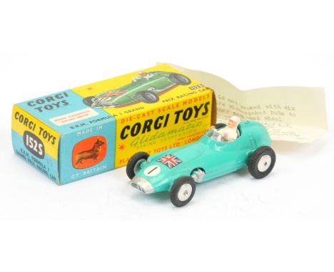 Corgi Toys 152S BRM Formula 1 "Grand Prix" Racing car - turquoise, silver inter and trim including nose, figure driver, flat 