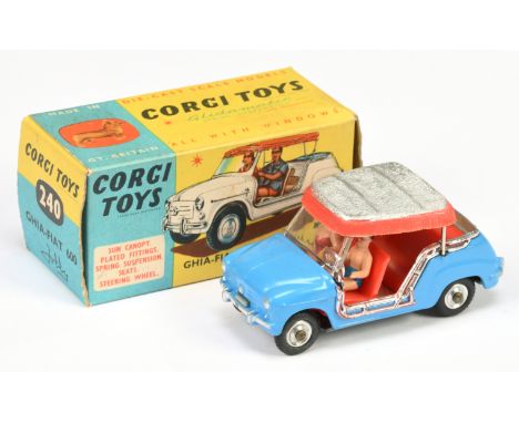 Corgi Toys 240 Ghia-Fiat 600 Jolly - light blue body, red interior with figures, silver and red plastic canopy, chrome trim a