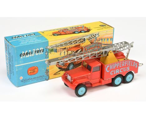 Corgi toys 1121 "Chipperfields Circus" Scammell 6-Wheeled Crane Truck - light red body, yellow ballast, blue including hubs a