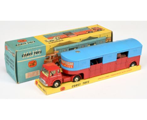 Corgi Toys 1130 "Chipperfields Circus" Bedford TK Horse Transporter - red cab with lemon interior, silver trim and spun hubs 