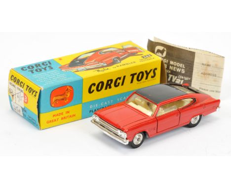 Corgi Toys 263 Marlin Rambler Sports Fastback - red body, black roof and boot, off white interior, chrome trim, grey plastic 