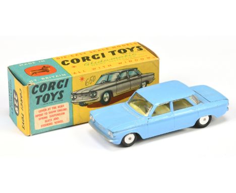 Corgi Toys 229&nbsp; Chevrolet Corvair - light blue body, lemon interior, silver trim and flat spun hubs - Good Plus still a 