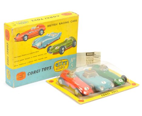 Corgi toys GS5 Gift Set "British Racing Cars" to Include - Vanwall Formula 1 "Grand Prix" - red body, silver trim and seat, c