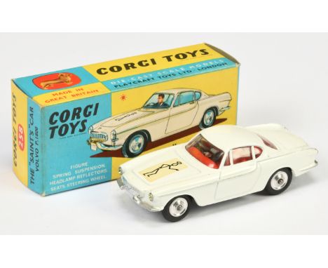 Corgi Toys 258 "The Saints" Volvo P1800 Car - white body, red interior with figure driver, silver trim, and spun hubs - Excel