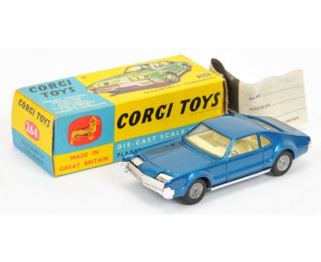 Corgi Toys 264 Oldsmobile Toronado - blue body, cream interior, chrome trim and cast hubs - Near Mint in a Good blue and yell