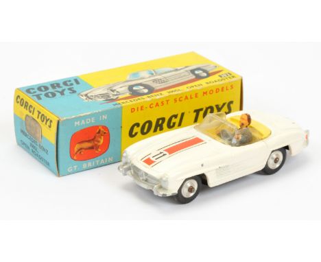 Corgi Toys 303S Mercedes 300SL Open Roadster "Competition Model" - off white body, pale yellow interior with figure driver, s