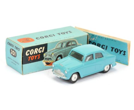 Corgi Toys 201 Austin Cambridge Saloon - light drab blue, silver trim, spun hubs - Excellent Plus - lovely bright example in 