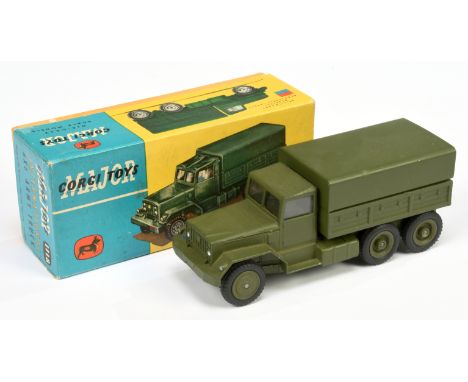 Corgi toys 1118 International&nbsp; 6 X 6 Covered Truck - military green including hubs and tinplate tilt with windows and me