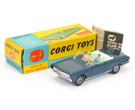 Corgi Toys 245 Chrysler Imperial - deep kingfisher blue, light blue interior (some slight discolouration) with figures, chrom