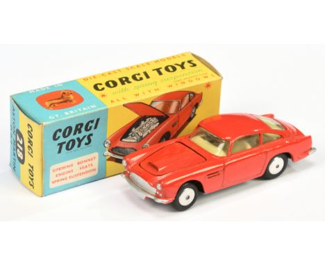 Corgi Toys 218 Aston Martin DB4 - red body with open vent, lemon interior, silver trim and flat spun hubs - Excellent Plus lo