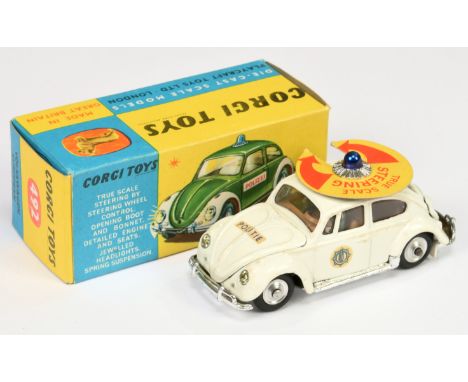 Corgi Toys 492 Volkswagen 1200 Saloon "Police" Car - RARE all white body with "POLITIE" door decals and label on bonnet, brow