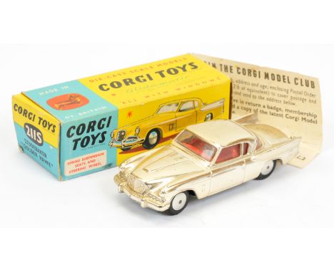 Corgi Toys 211S Studebaker "Golden Hawk" - gold plated body, white rear side flashes, red interior, silver trim and flat spun