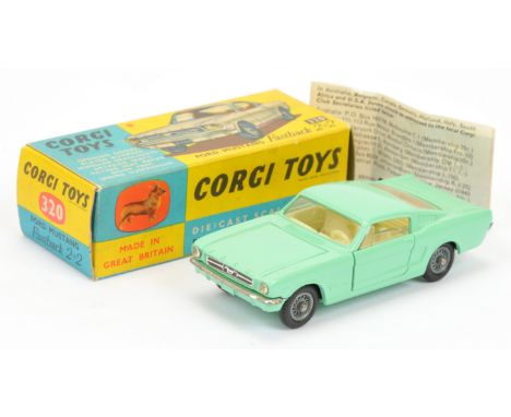 Corgi Toys 320 Ford Mustang Fastback - Pale green, off white interior, chrome trim and wire wheels - Excellent Plus in a Good