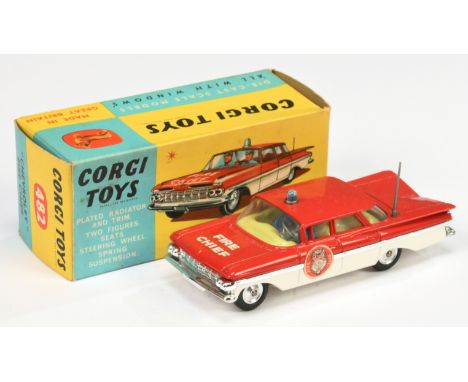 Corgi Toys 436 Chevrolet Impala "Fire Chief" Car - Two-Tone Red and white body, lemon interior with figures, silver trim and 