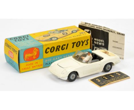 Corgi Toys 318 Lotus Elan S2 "I've Got A Tiger In My Tank" - off white body, black interior with figure driver, silver trim a