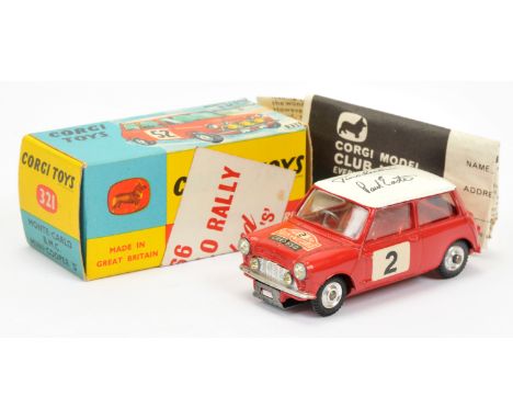 Corgi Toys 321 BMC Mini Cooper S "Rallye Monte-Carlo" - "Autographed Roof" red including interior, white roof, silver trim, s