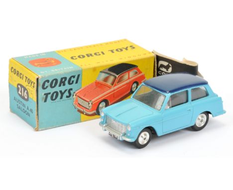 Corgi Toys 216 Austin A40 - light blue with dark blue roof,, silver trim and spun hubs - Excellent overall in a Good to Good 