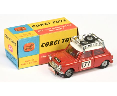 Corgi Toys 339 BMC Mini Cooper S "Rallye Monte-Carlo" - red body and interior, white roof with chrome rack with spare cast hu