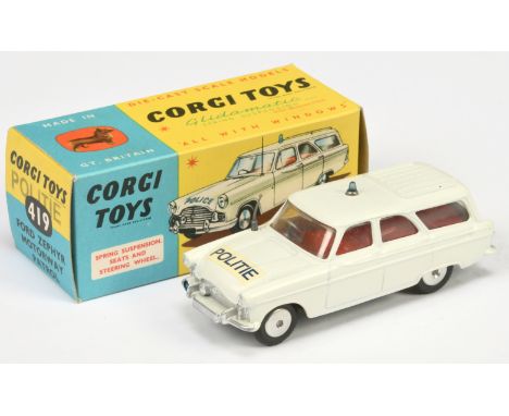 Corgi Toys 419 Ford Zephyr "Police" Car - RARE "POLITIE" issue - white body, red interior, silver trim, grey aerial, small bl