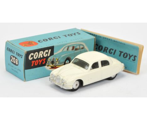 Corgi Toys 208 Jaguar 2.4 Litre - off white body silver trim and flat spun hubs - Good Plus bright example See-Photo in a Goo