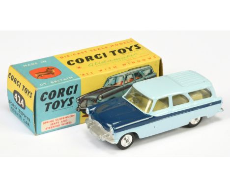 Corgi Toys 424 Ford Zephyr Estate Car - two-tone dark and light blue, lemon interior, silver trim and spun hubs - Good Plus t