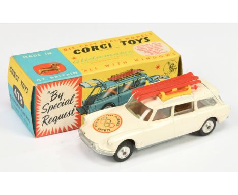 Corgi Toys 475 Citroen Safari "1964 Winter Olympic Games" - white body, drab and brown interior, silver trim , spun hubs, wit