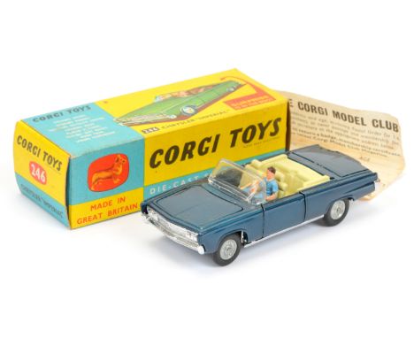 Corgi Toys 245 Chrysler Imperial - deep kingfisher blue, pale green interior (some slight discolouration) with figures, chrom