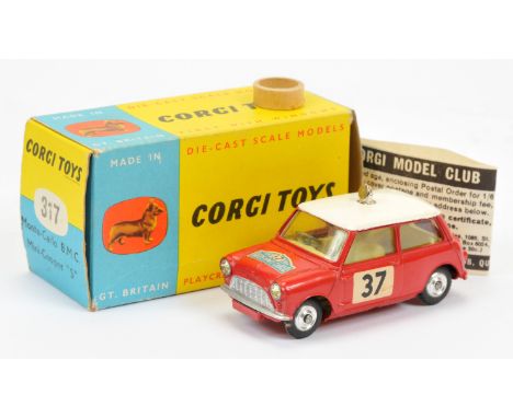 Corgi Toys 317 Morris Mini Cooper "Rallye Monte-Carlo" - red body, white roof, lemon interior, silver trim, spun hubs, roof l