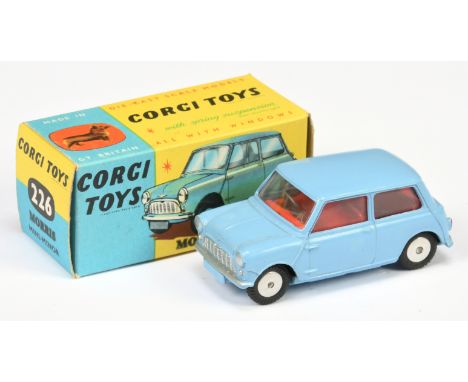 Corgi Toys 226 Morris Mini Minor - light blue body, red interior, silver trim and flat spun hubs - Excellent including blue a