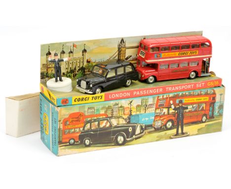 Corgi Toys GS35 Gift Set "London Passenger Transport" to include - Austin "Taxi" - black body, lemon interior, silver trim an