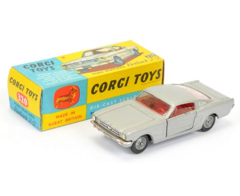 Corgi Toys 320 Ford Mustang Fastback - silver body, red interior, chrome trim and cast hubs - Good Plus to Excellent (some sm