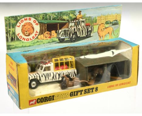 Corgi toys GS8 Gift Set "Lions Of Longleat" - Land Rover, white body with black stripes and&nbsp; spun hubs with correct figu