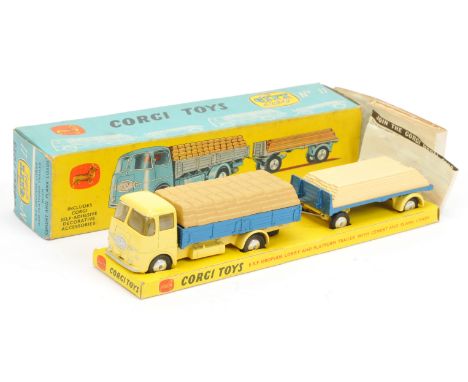 Corgi toys GS11 Gift Set to Include - ERF Dropside lorry - pale yellow including chassis, metallic blue back, silver trim, me