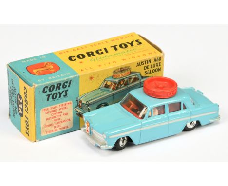 Corgi Toys 236 Austin A60 De-Luxe saloon "Motor School" Car - light blue body, red interior (RHD) and roof turning disc, 2 x 