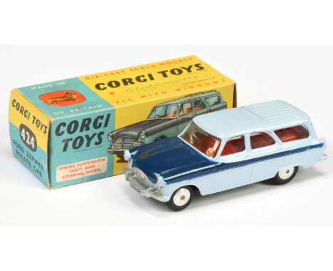 Corgi Toys 424 Ford Zephyr Estate Car - two-tone blue/pale blue-lilac, red interior, silver trim and flat spun hubs - Good Pl