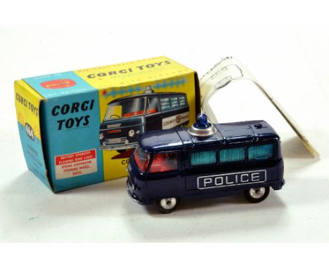 Corgi No. 464 Commer County Police Van. Dark blue, red interior, spun hubs and dark blue battery operated roof light. Lovely 