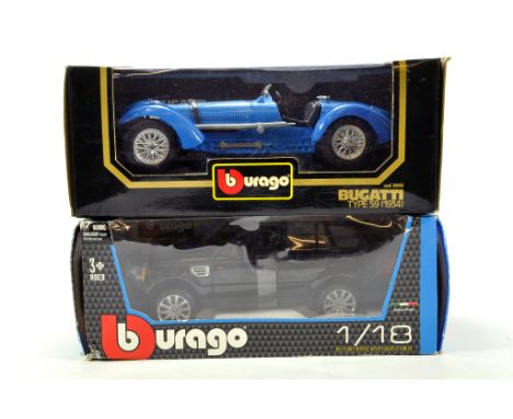 Burago 1/18 diecast issues comprising Bugatti Type 59 and Range Rover. NM in Boxes. (2)