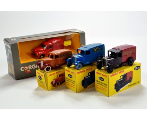 A group of reproduction Dinky Pre-War Delivery Vans plus a Corgi Issue. E to NM in Boxes. (4)