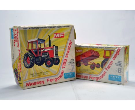 Ertl 1/25 plastic kit issue comprising Massey Ferguson 1155 Tractor and Trailer Duo. Complete. (2)