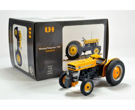 Universal Hobbies 1/16 diecast issue comprising Massey Ferguson 135 Industrial Tractor. G (exhaust needs repair) in Box.