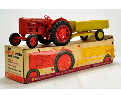 Rovex Triang No. 1129 Raphael Lipkin Large Scale Plastic Nuffield Universal Tractor and Trailer Set. Tractor in red and trail