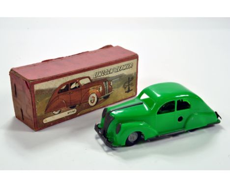 Wells Brimtoy No. 9/43 clockwork Lincoln Zephyr with green plastic body. Rare issue is generally E in G Box.